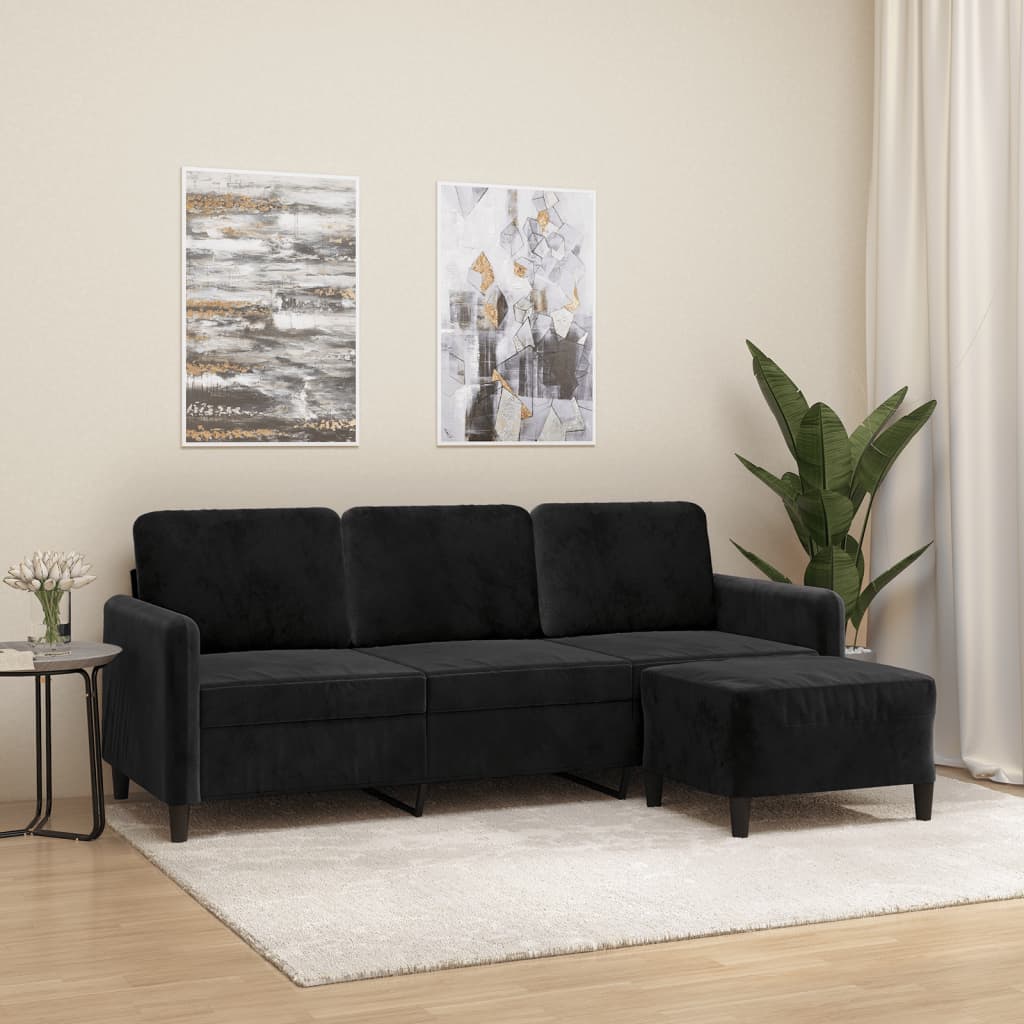 3-Sitssoffa Med Fotpall 180 Cm Sammet