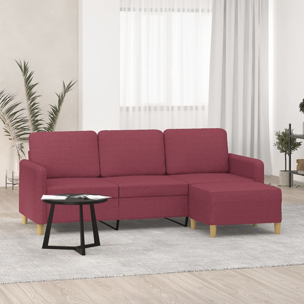 3-Sitssoffa Med Fotstöd 180 Cm Tyg