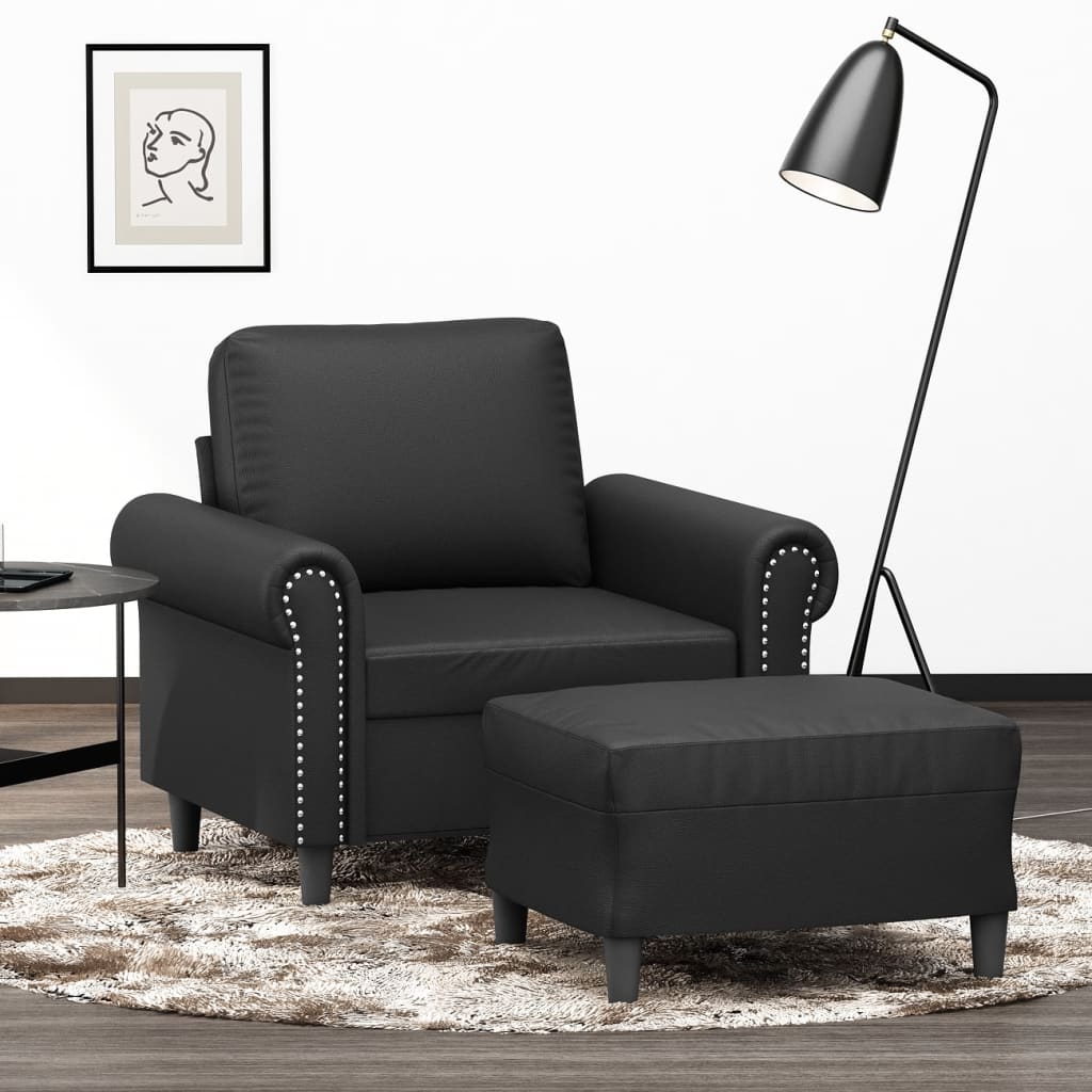 Fåtölj Med Fotpall 60 Cm Konstläder