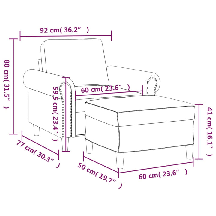 Fåtölj Med Fotpall Gräddvit 60 Cm Konstläder