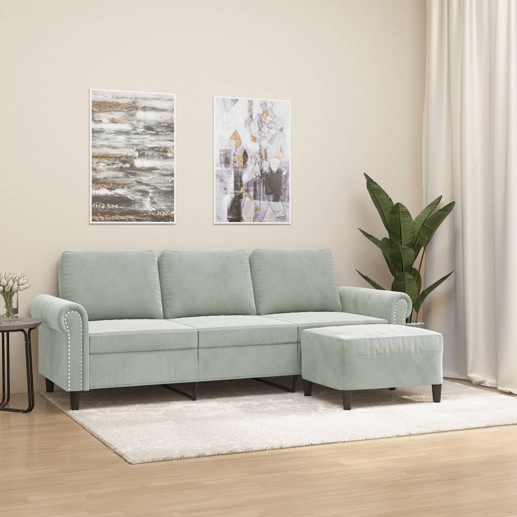 3-Sitssoffa Med Fotpall 180 Cm Sammet