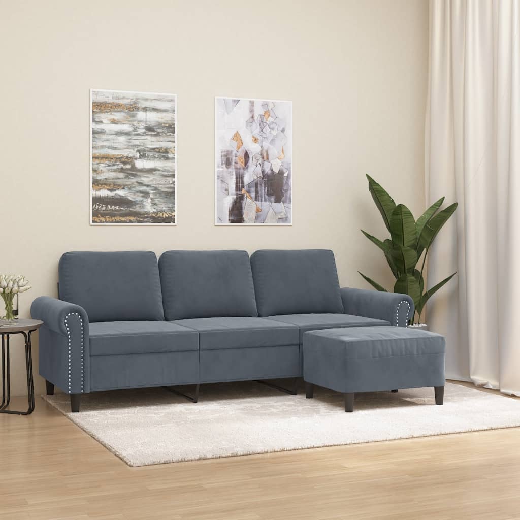 3-Sitssoffa Med Fotpall 180 Cm Sammet