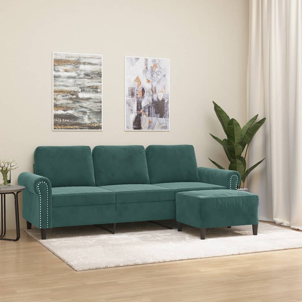 3-Sitssoffa Med Fotpall 180 Cm Sammet