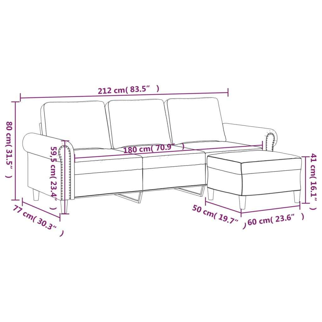 3-Sitssoffa Med Fotpall 180 Cm Sammet