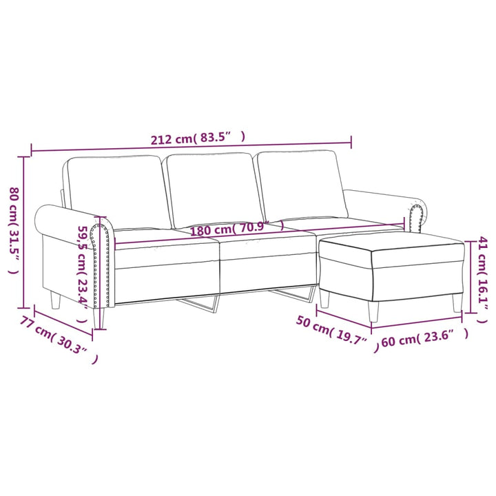 3-Sitssoffa Med Fotpall 180 Cm Sammet