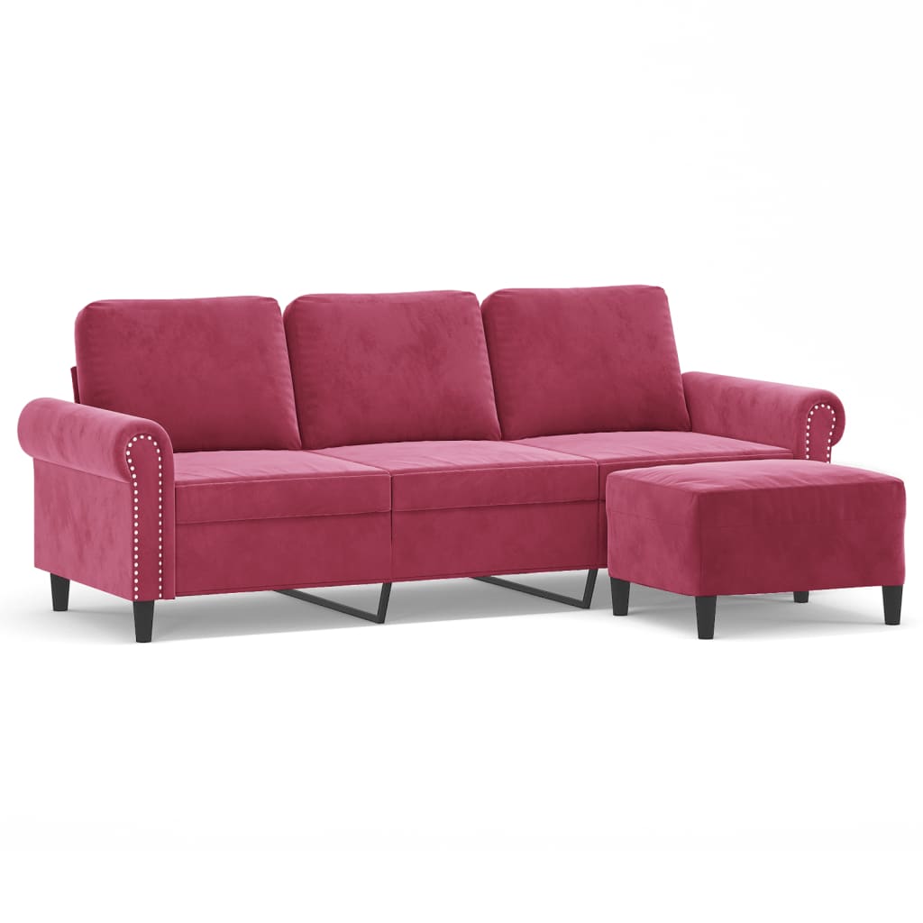 3-Sitssoffa Med Fotstöd 180 Cm Sammet