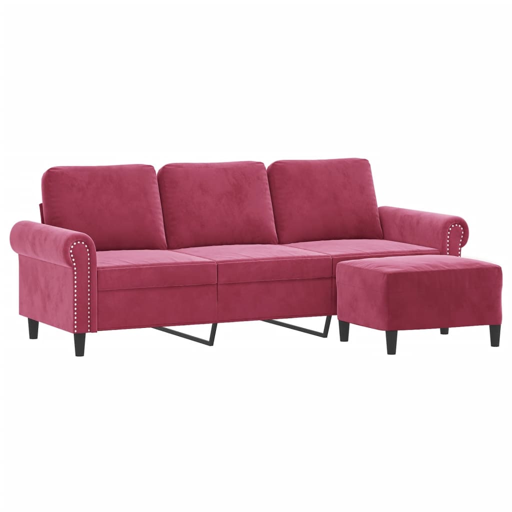 3-Sitssoffa Med Fotstöd 180 Cm Sammet