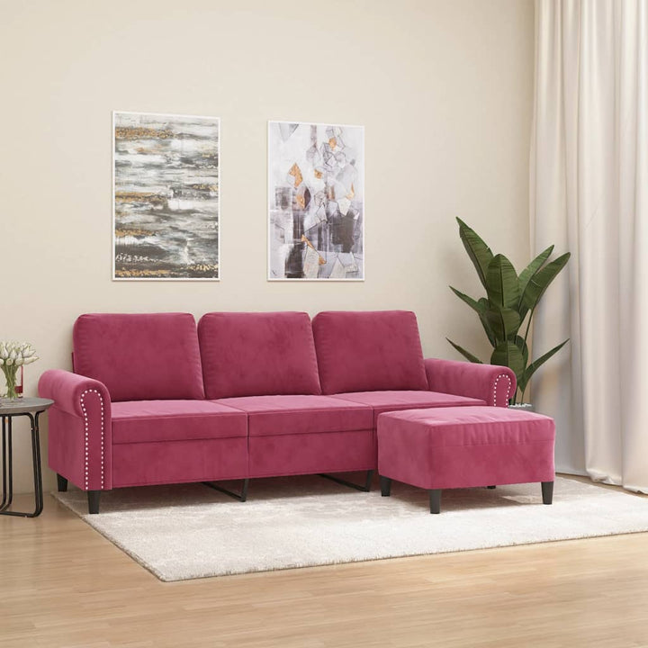 3-Sitssoffa Med Fotstöd 180 Cm Sammet