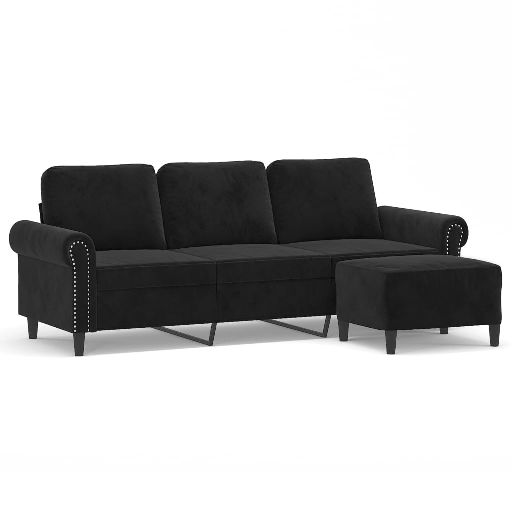 3-Sitssoffa Med Fotpall 180 Cm Sammet