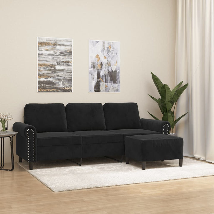3-Sitssoffa Med Fotpall 180 Cm Sammet