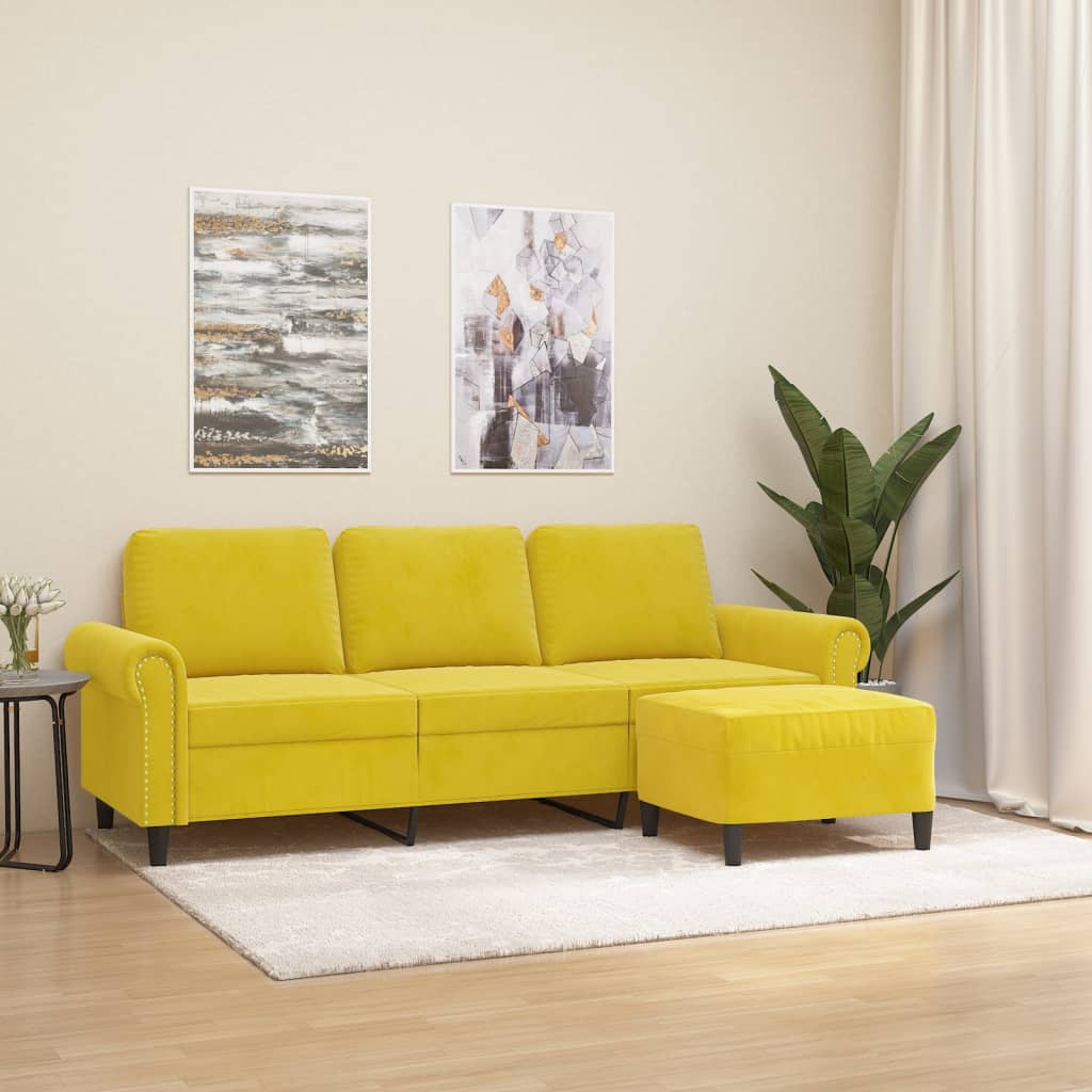3-Sitssoffa Med Fotpall 180 Cm Sammet