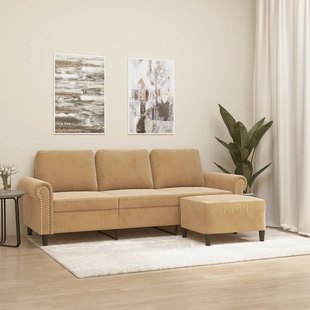 3-Sitssoffa Med Fotpall 180 Cm Sammet