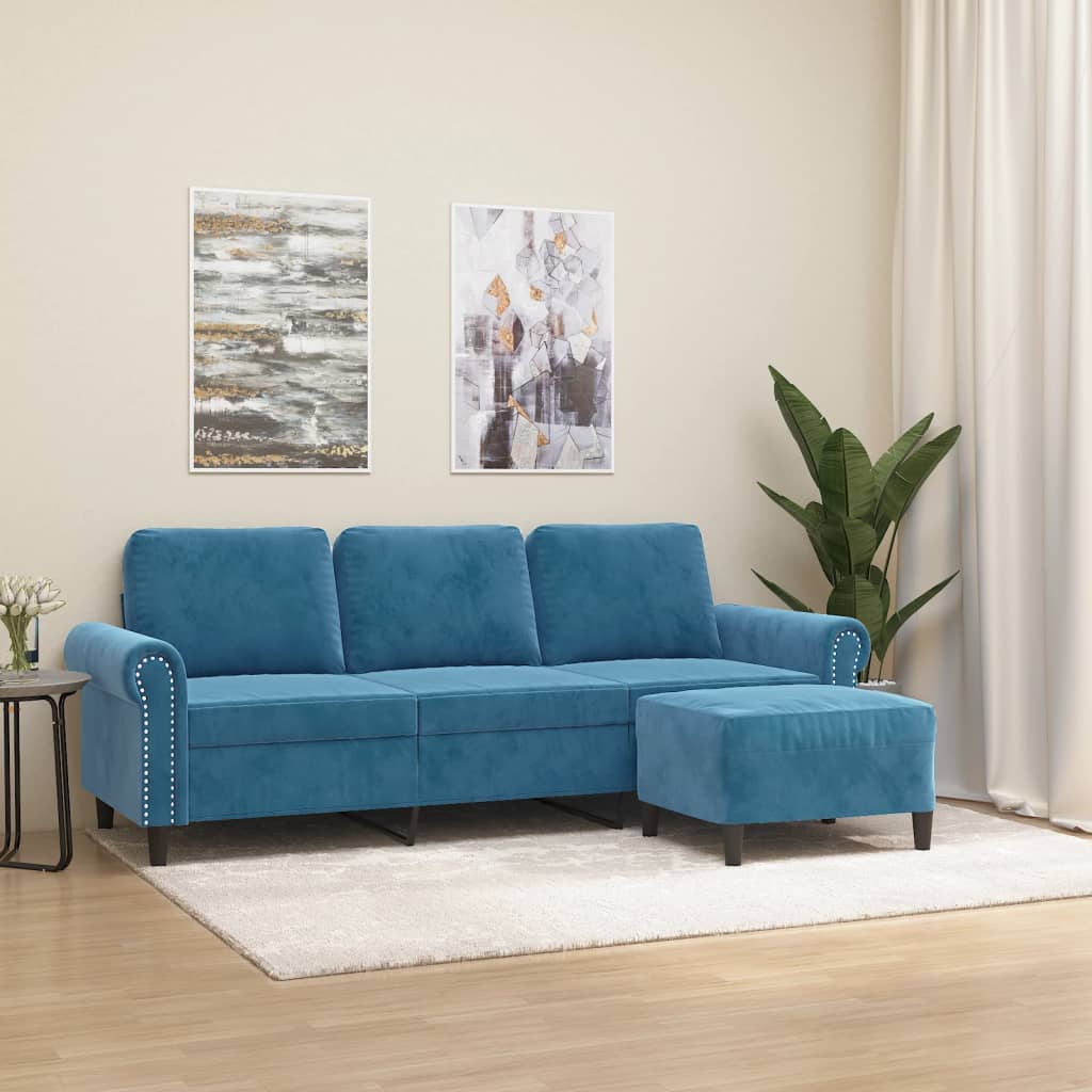 3-Sitssoffa Med Fotpall 180 Cm Sammet