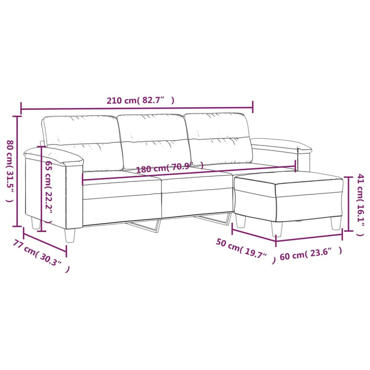 3-Sitssoffa Med Fotpall 180 Cm Mikrofibertyg