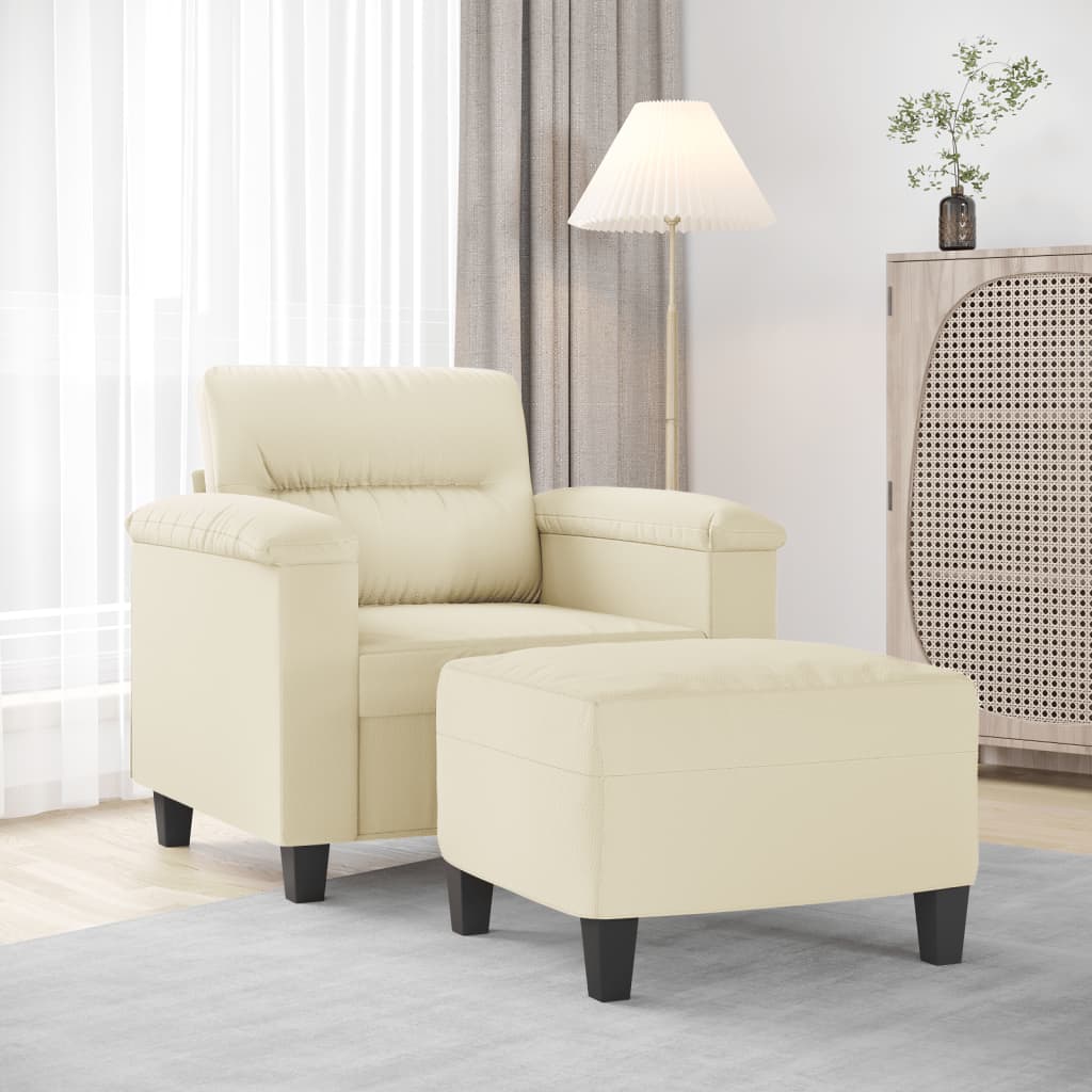 Fåtölj Med Fotpall Gräddvit 60 Cm Konstläder