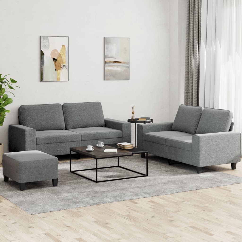 Soffgrupp 3 Delar Gräddvit Tyg