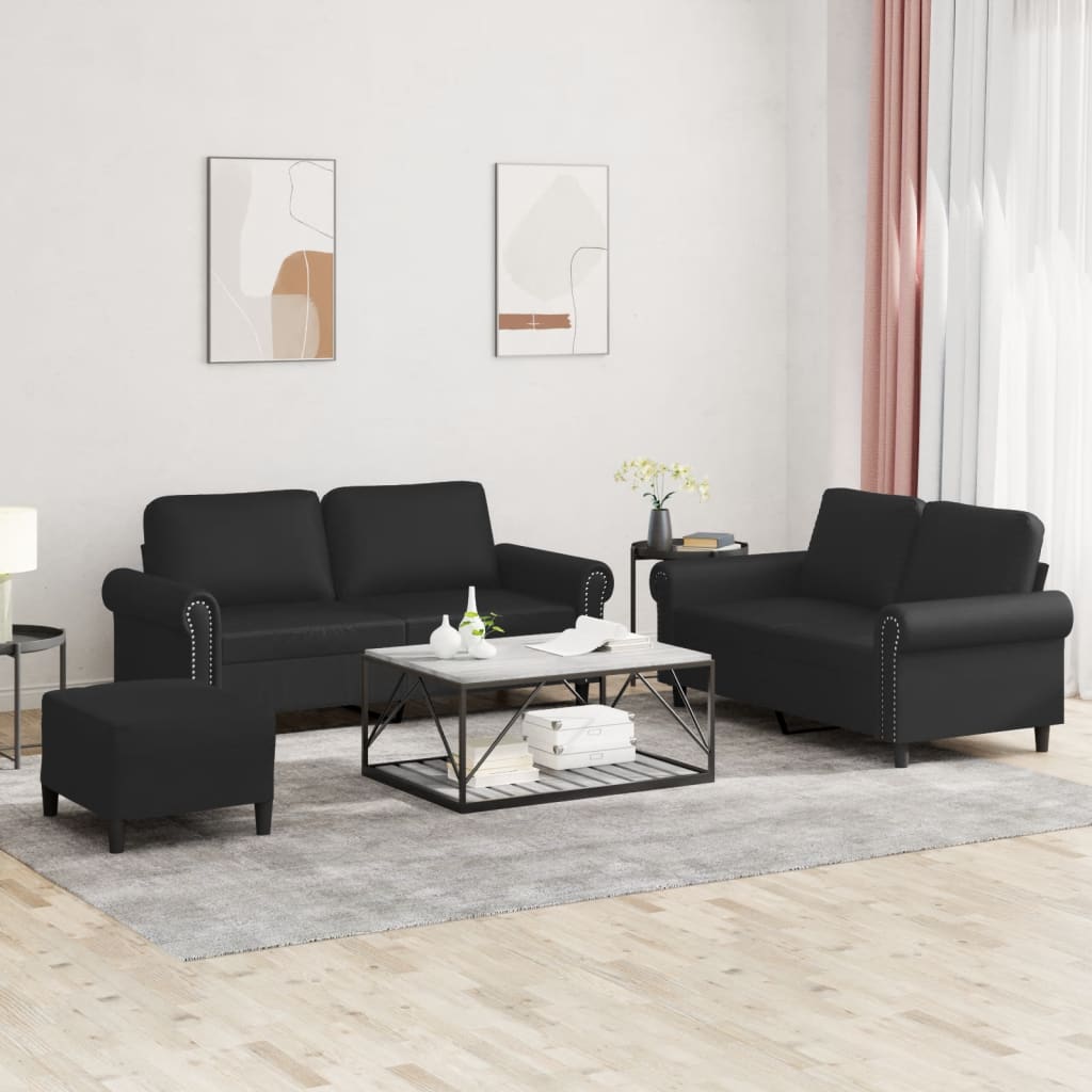 Soffgrupp Med Dynor 3 Delar Gräddvit Konstläder