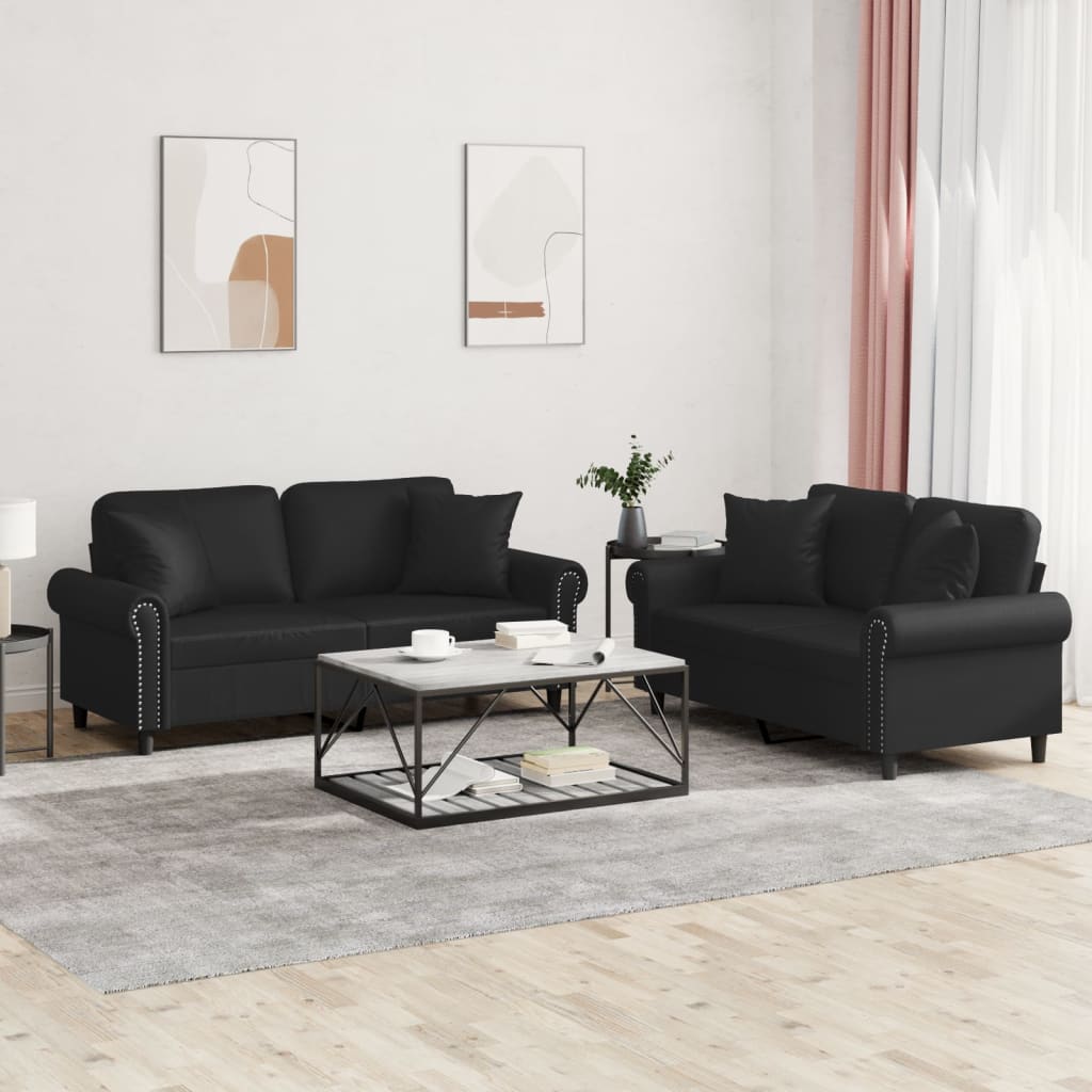 Soffgrupp Med Dynor 3 Delar Gräddvit Konstläder