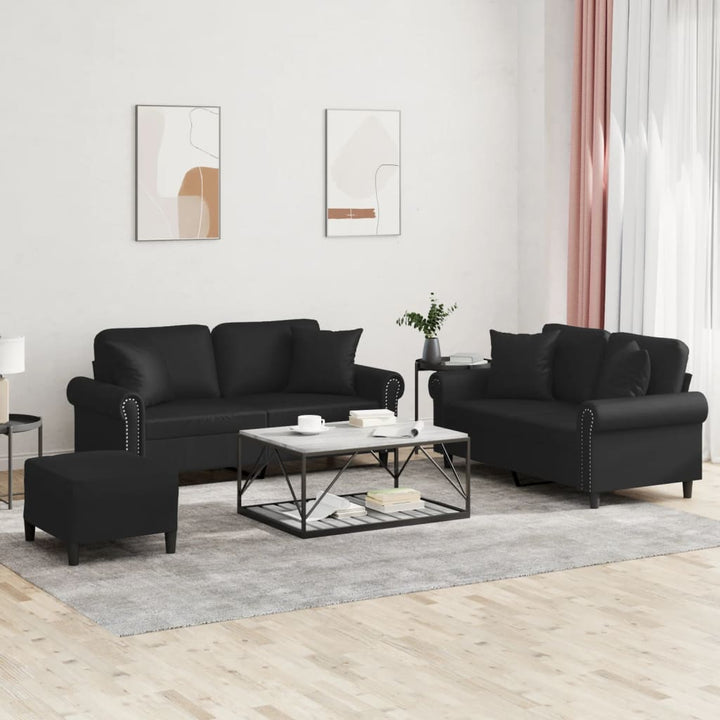 Soffgrupp Med Dynor 3 Delar Gräddvit Konstläder