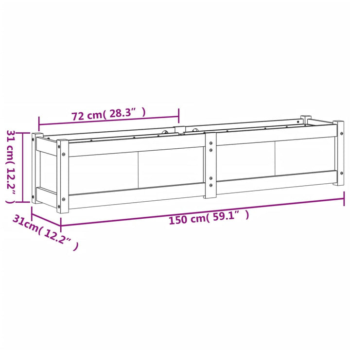 Odlingslåda Vit 150X31X31 Cm Massiv Furu