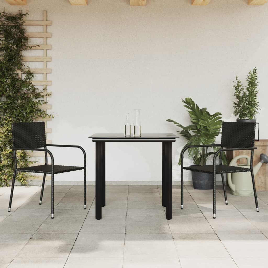 Matgrupp För Trädgården Svart 3 Delar Konstrotting &amp; Stål