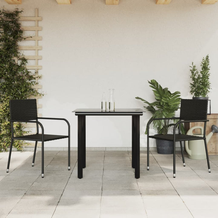 Matgrupp För Trädgården Svart 3 Delar Konstrotting &amp; Stål