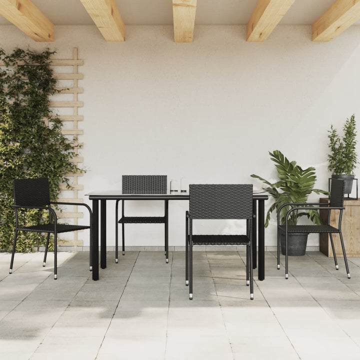 Matgrupp För Trädgården Svart 3 Delar Konstrotting &amp; Stål