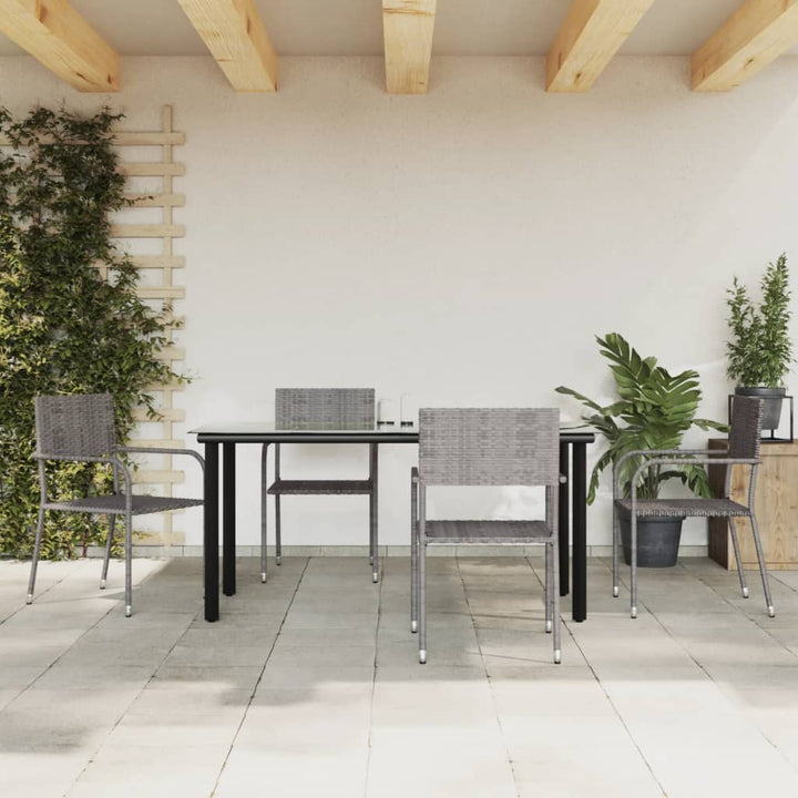 Matgrupp För Trädgården 7 Delar Grå Svart Konstrotting &amp; Stål