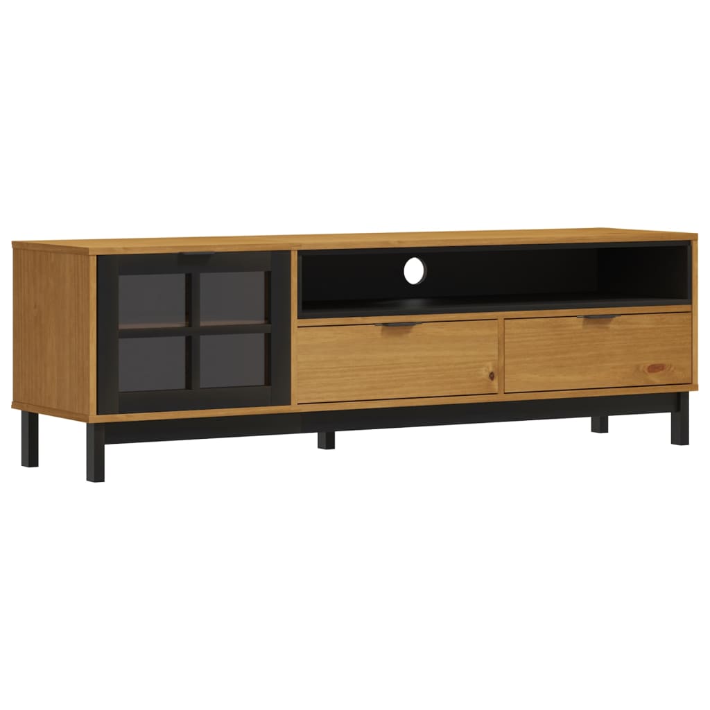 Tv-Bänk Med Glasdörr Flam 158X40X50 Cm Massiv Furu