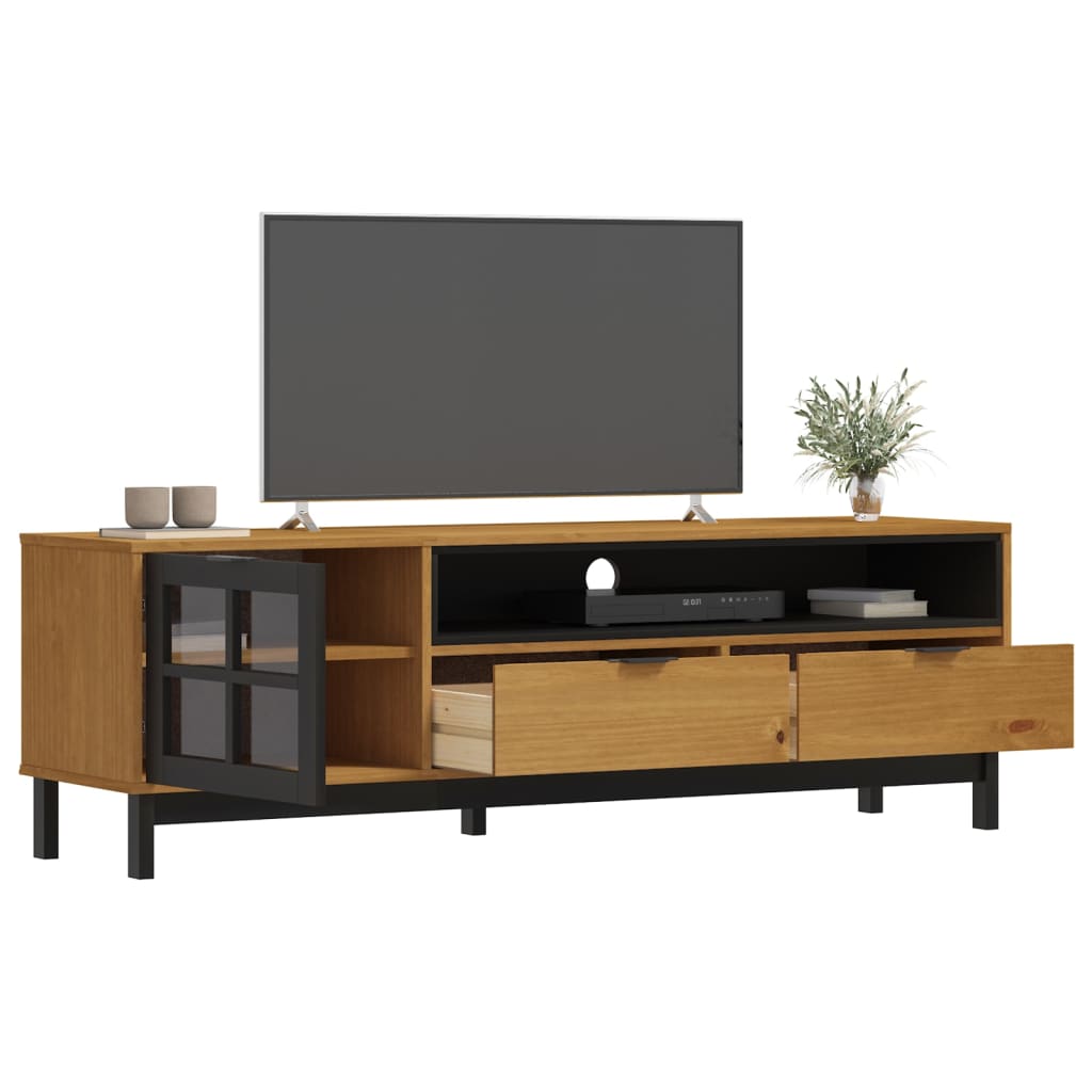 Tv-Bänk Med Glasdörr Flam 158X40X50 Cm Massiv Furu