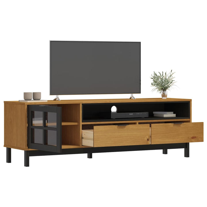 Tv-Bänk Med Glasdörr Flam 158X40X50 Cm Massiv Furu