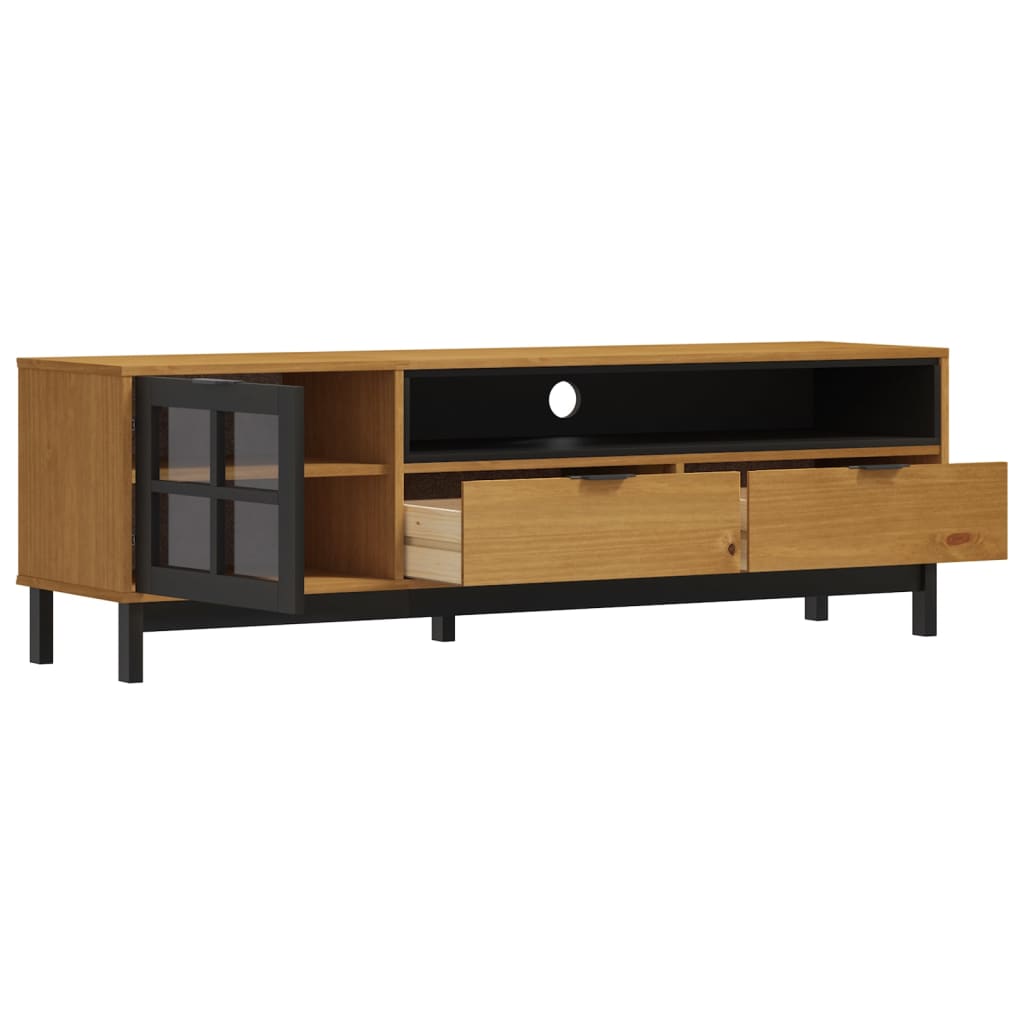 Tv-Bänk Med Glasdörr Flam 158X40X50 Cm Massiv Furu