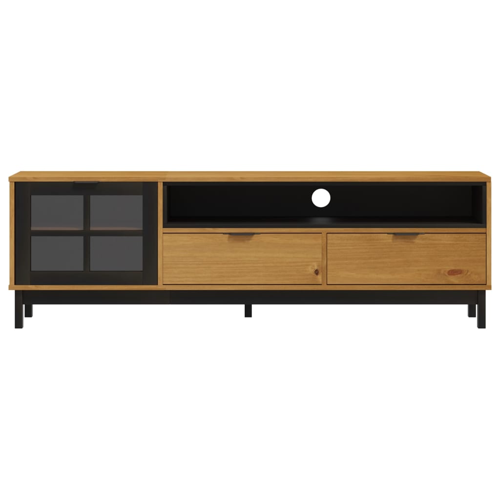 Tv-Bänk Med Glasdörr Flam 158X40X50 Cm Massiv Furu
