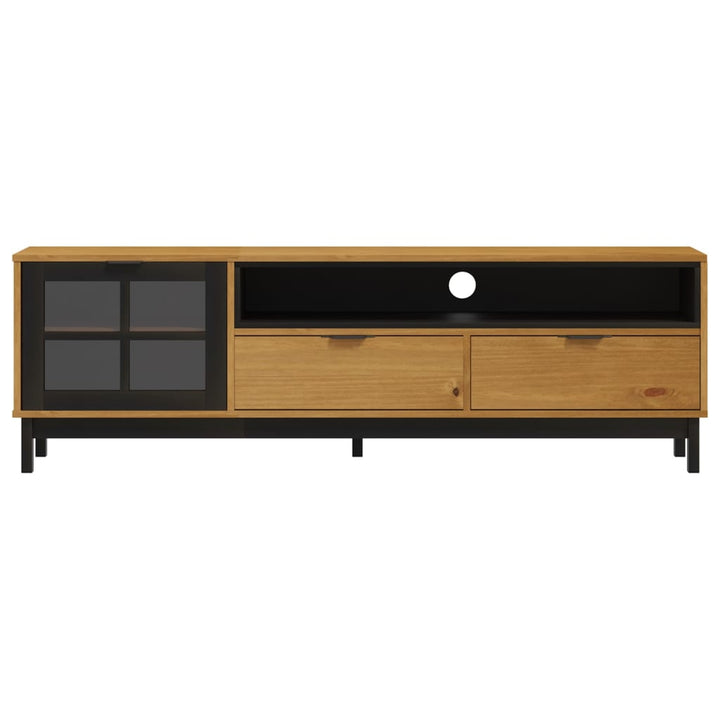 Tv-Bänk Med Glasdörr Flam 158X40X50 Cm Massiv Furu