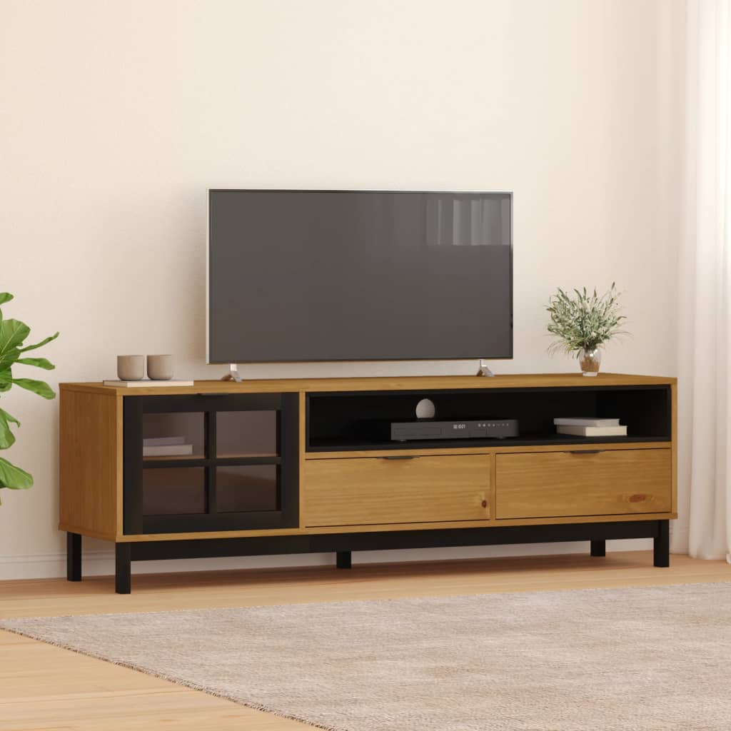 Tv-Bänk Med Glasdörr Flam 158X40X50 Cm Massiv Furu