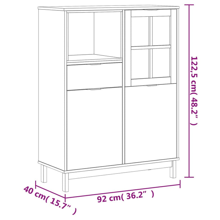 Högskåp Med Glasdörr Flam 92X40X122,5 Cm Massiv Furu