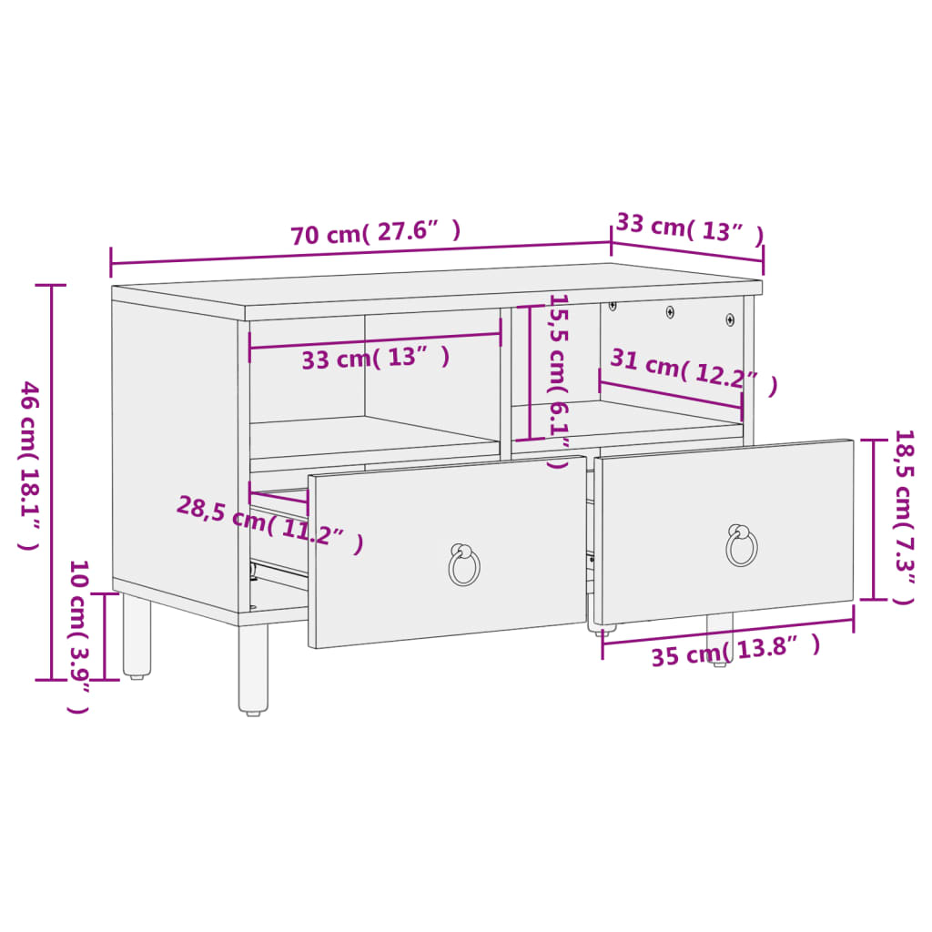 Tv-Bänk 70X33X46 Cm Massivt Mangoträ