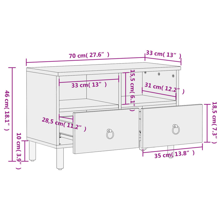 Tv-Bänk 70X33X46 Cm Massivt Mangoträ