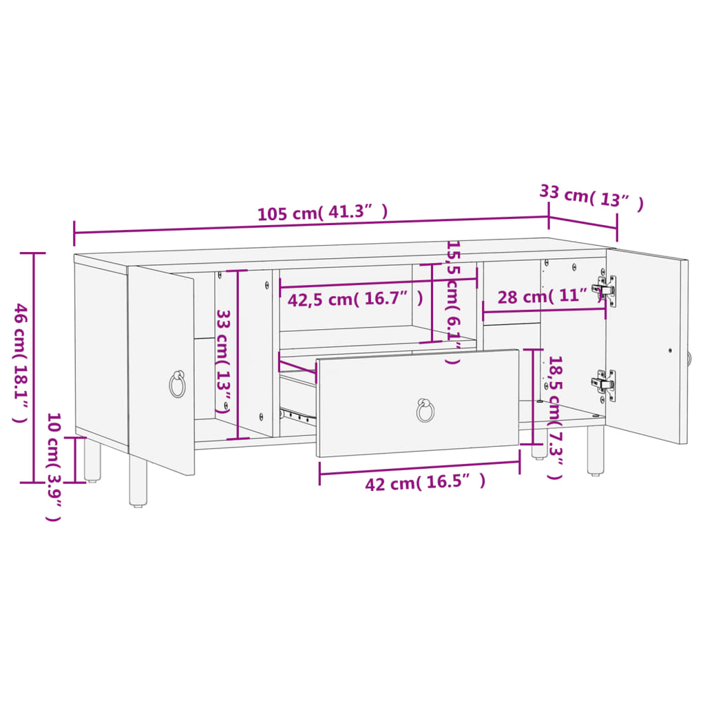 Tv-Bänk 105X33X46 Cm Massivt Mangoträ