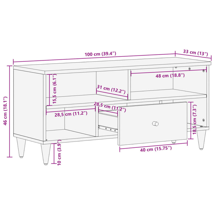 Tv-Bänk 100X33X46 Cm Massivt Mangoträ