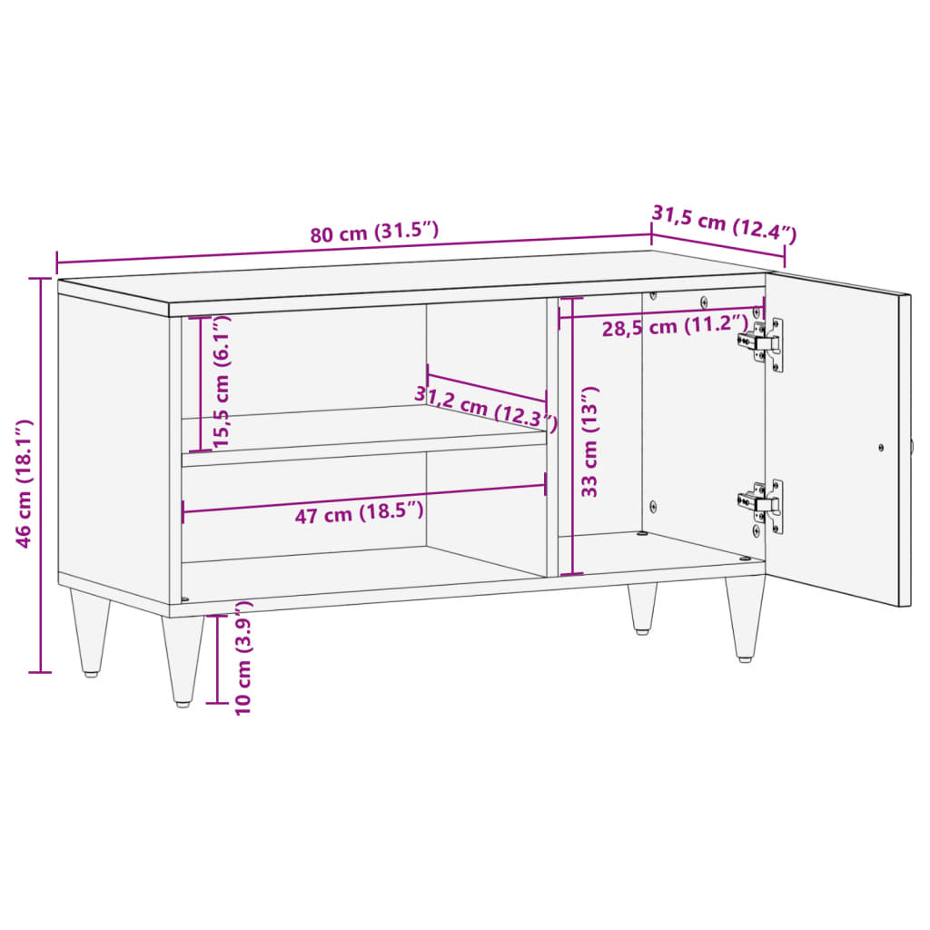 Tv-Bänk 80X31,5X46 Cm Massivt Mangoträ
