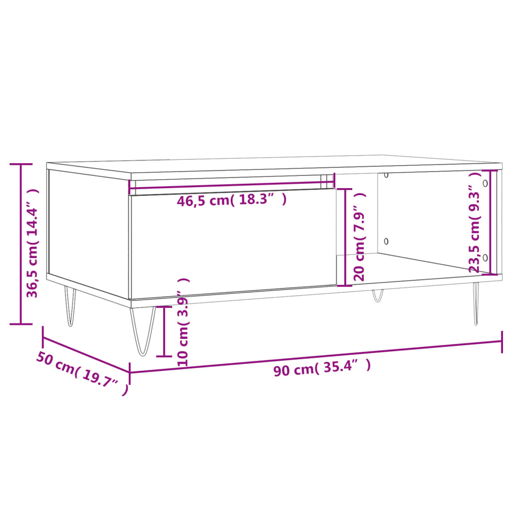 Soffbord 90X50X36,5 Cm Konstruerat Trä