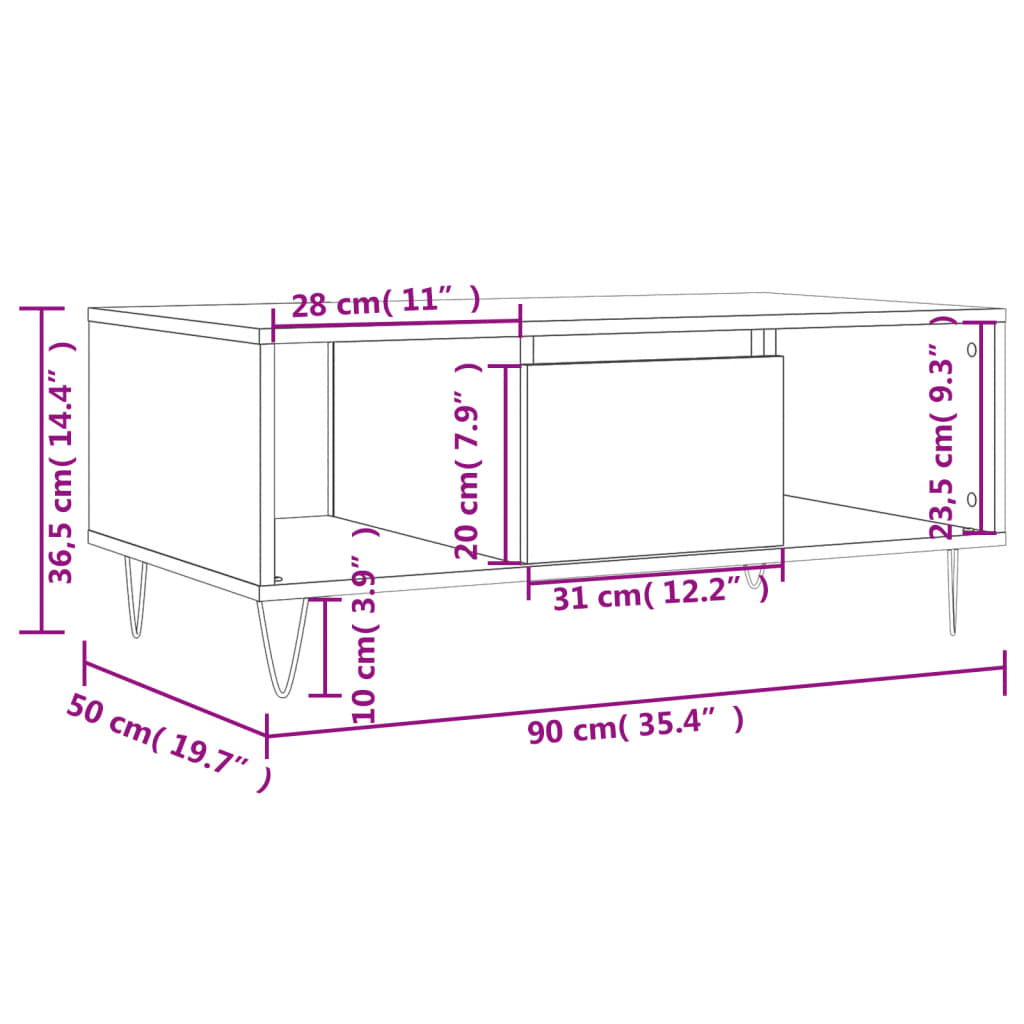 Soffbord 90X50X36,5 Cm Konstruerat Trä