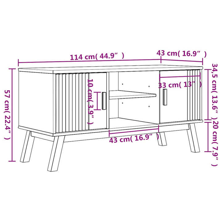 Tv-Bänk Olden 114X43X57 Cm Massiv Furu