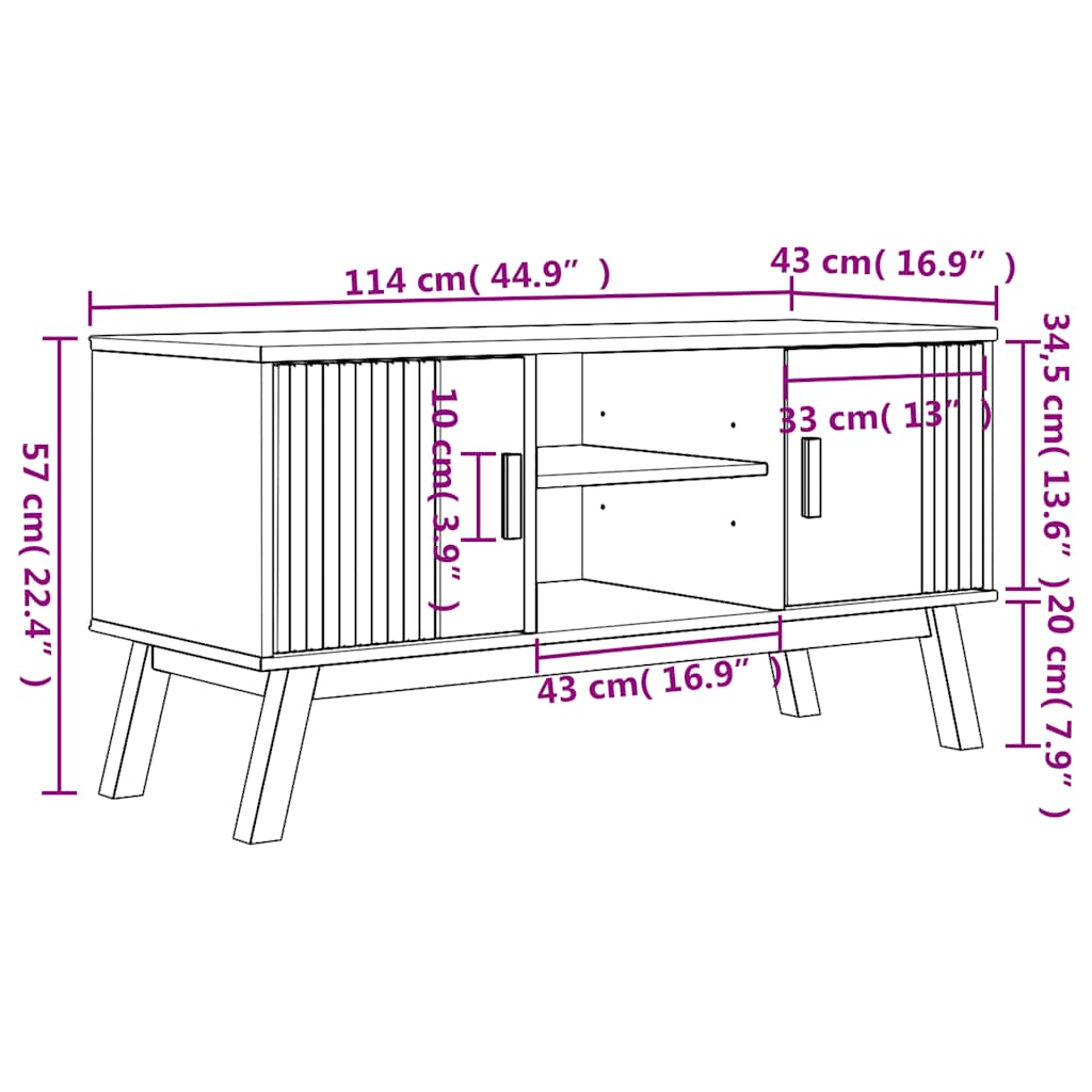 Tv-Bänk Olden 114X43X57 Cm Massiv Furu