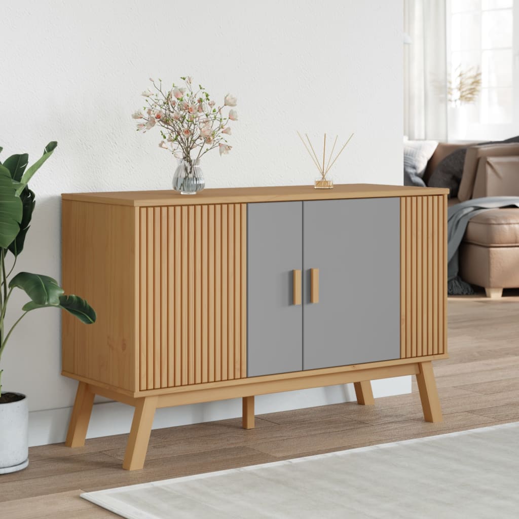Skänk Olden Grå &amp; Brun 114X43X73,5Cm Massiv Furu
