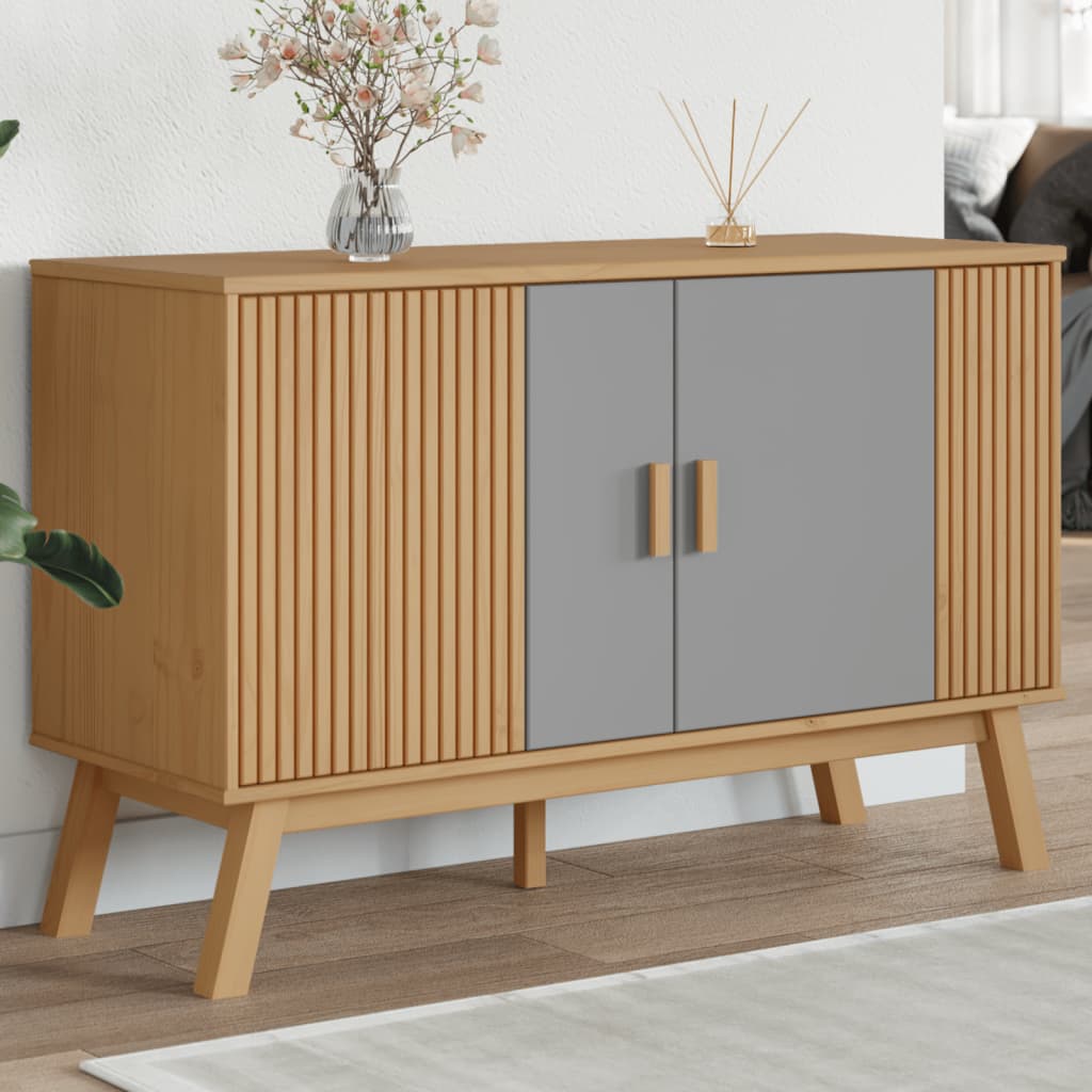 Skänk Olden Grå & Brun 114X43X73,5Cm Massiv Furu
