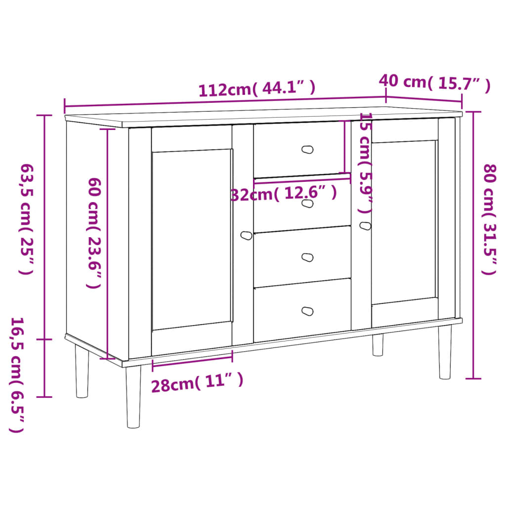 Sidobord Senja Rottinglook 112X40X80 Cm Massiv Furu