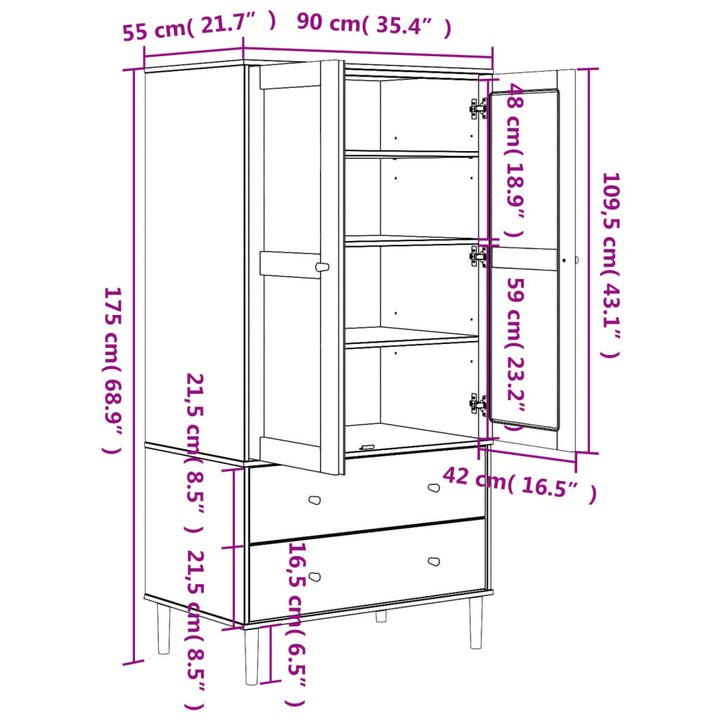 Garderob Senja Rottinglook 90X55X175 Cm Massiv Furu