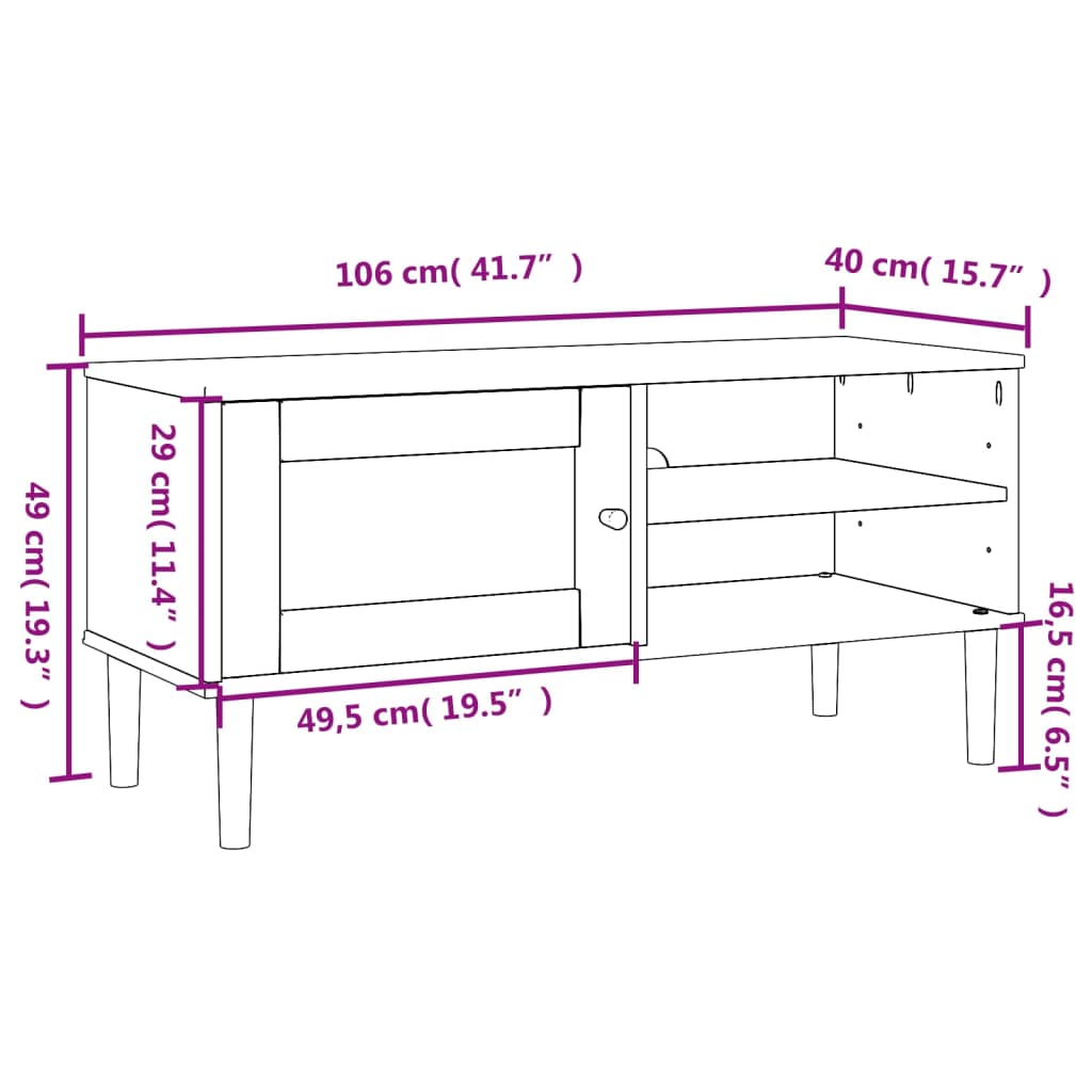 Tv-Bänk Senja Rottinglook 106X40X49 Cm Massiv Furu